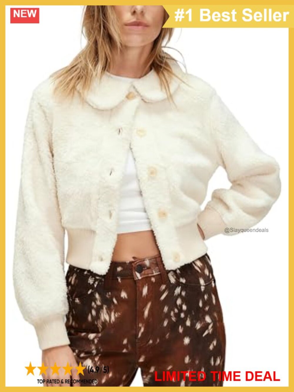 Faux Sherpa Fleece Jacket Long Sleeve Button Down Coat Winter Fluffy Outerwear
